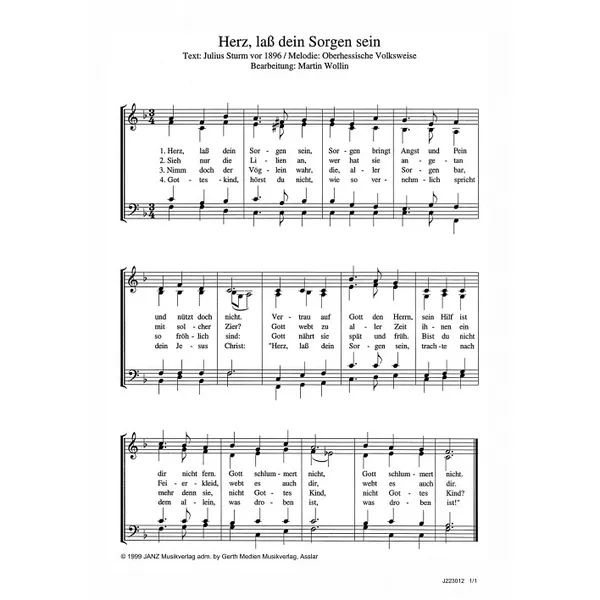 Produktbild des Artikels Herz, lass dein Sorgen sein (Noten - Download)