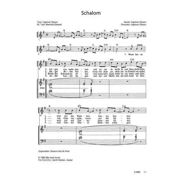 Produktbild des Artikels Schalom (Noten - Download)