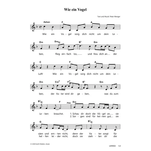 Produktbild des Artikels Wie ein Vogel (Noten - Download)
