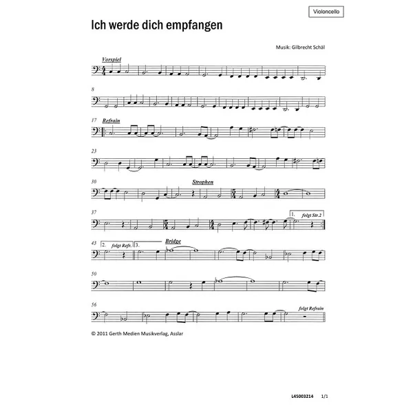 Produktbild des Artikels Ich werde dich empfangen (Violoncello) (Noten - Download)