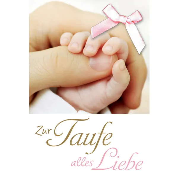 Produktbild des Artikels Faltkarte "Zur Taufe alles Liebe" Hände und rosa Schleife – 5 Stück (Schreibwaren)