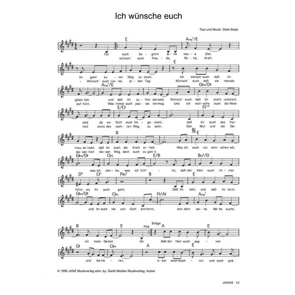 Produktbild des Artikels Ich wünsche euch (Noten - Download)