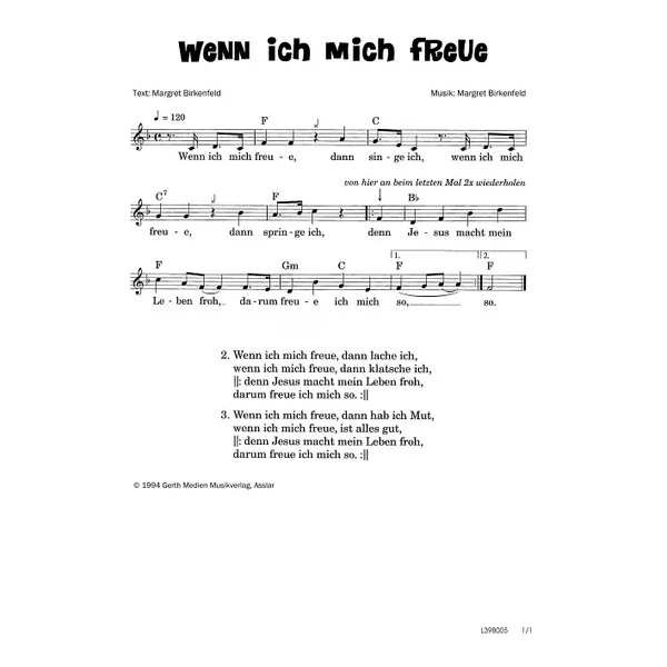Produktbild des Artikels Wenn ich mich freue (Noten - Download)