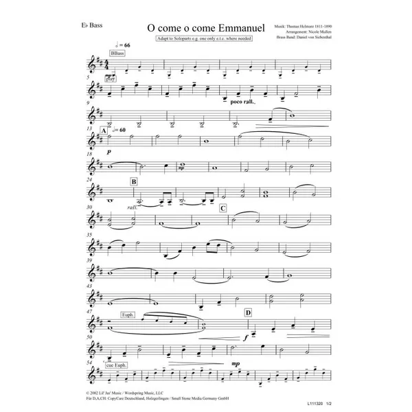 Produktbild des Artikels O Come, O Come Emmanuel (Bass in Es) (Noten - Download)