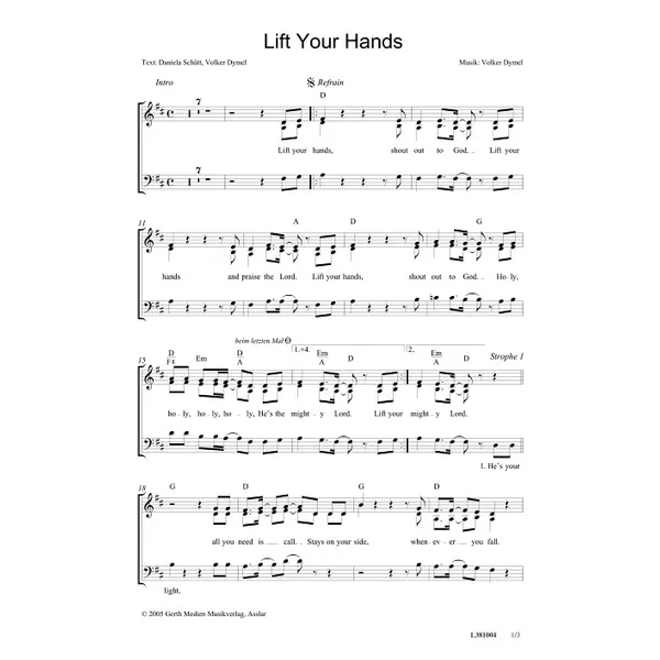 Produktbild des Artikels Lift Your Hands (Noten - Download)