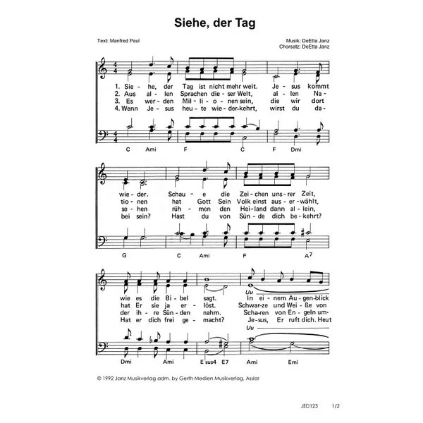 Produktbild des Artikels Siehe, der Tag (Noten - Download)