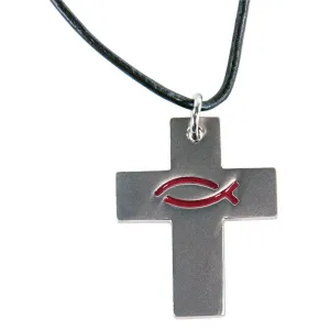 Produktbild des Artikels Kette "Kreuz mit Ichtys-Fisch" - rot ()