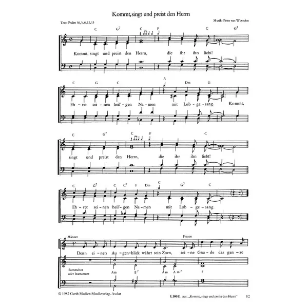 Produktbild des Artikels Kommt, singt und preist den Herrn (Noten - Download)