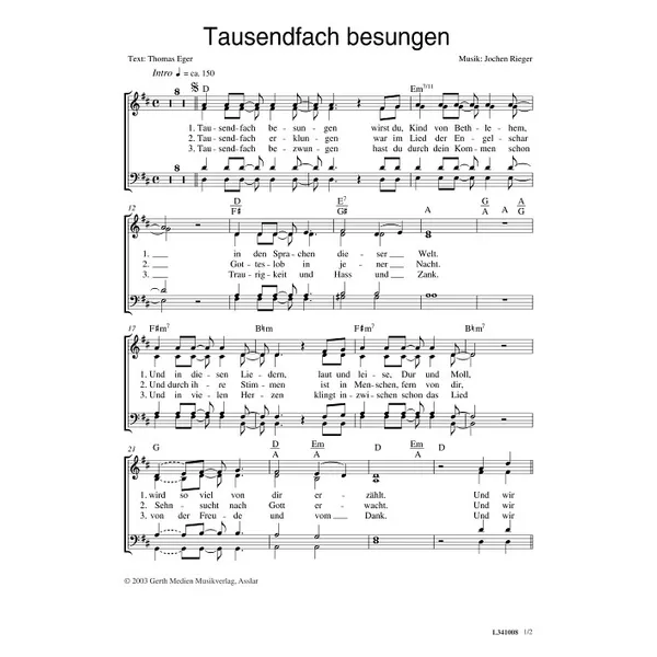 Produktbild des Artikels Tausendfach besungen (Noten - Download)