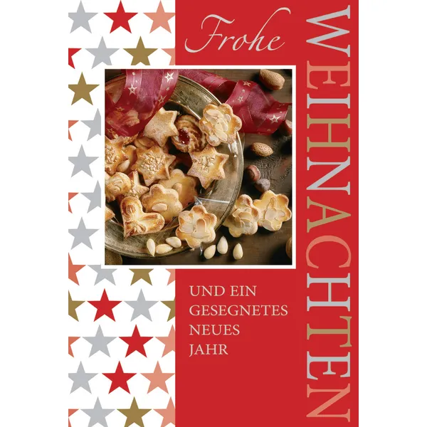 Produktbild des Artikels Faltkarte "Frohe Weihnachten und ein gesegnetes neues Jahr" Plätzchen 5 St. (Schreibwaren)