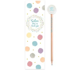 Produktbild des Artikels Bleistift mit Radiergummi und Lesezeichen "Schön, dass es Dich gibt" (Schreibwaren)