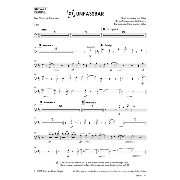 Produktbild des Artikels Unfassbar (3. Posaune) (Noten - Download)