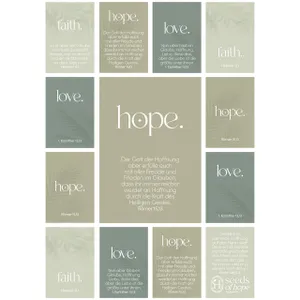 Produktbild des Artikels Aufkleber-Grußkarten: faith.hope.love. 4 Stück (Schreibwaren)