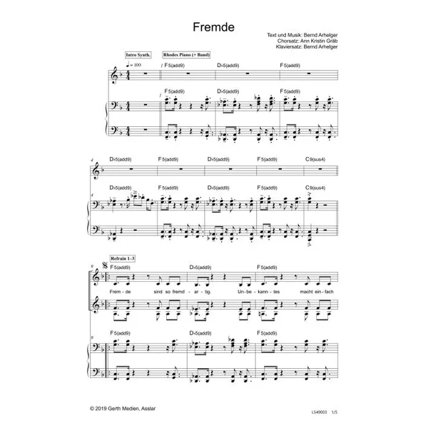 Produktbild des Artikels Fremde (Noten - Download)