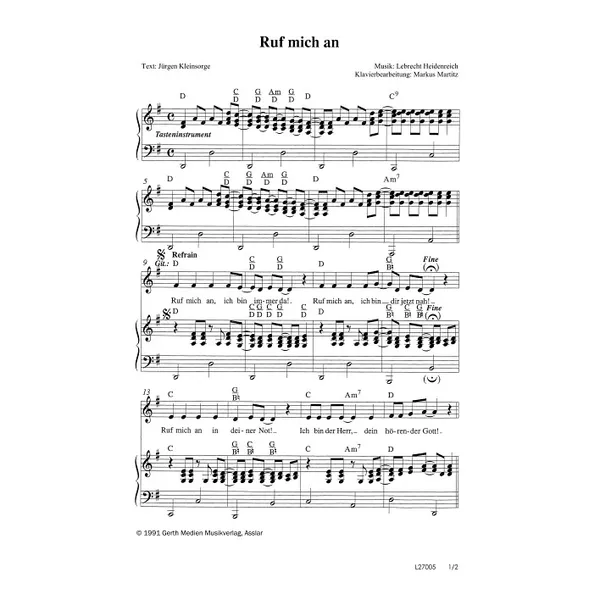 Produktbild des Artikels Ruf mich an (Noten - Download)