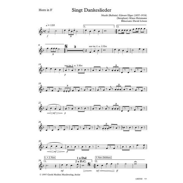 Produktbild des Artikels Singt Dankeslieder (Horn in F) (Noten - Download)