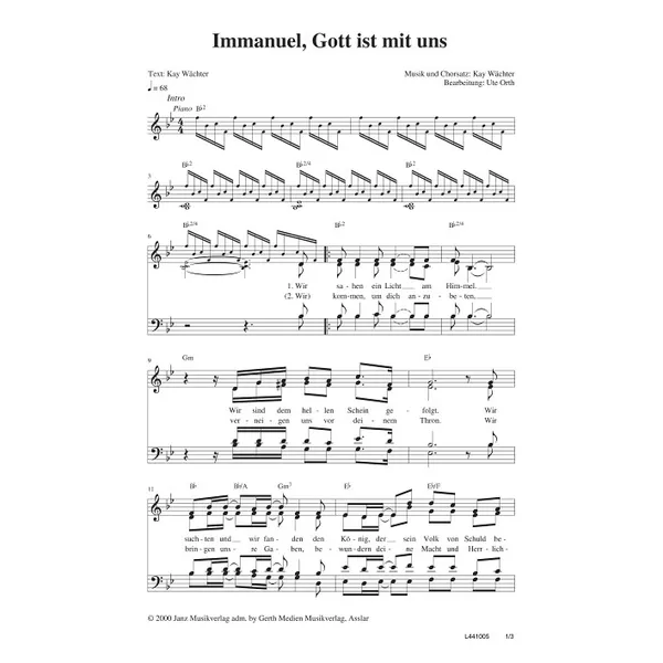 Produktbild des Artikels Immanuel, Gott ist mit uns (Noten - Download)