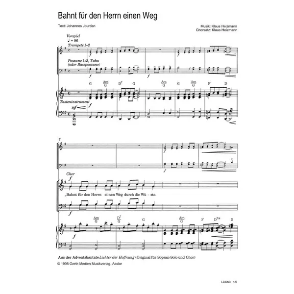 Produktbild des Artikels Bahnt für den Herrn einen Weg (Noten - Download)