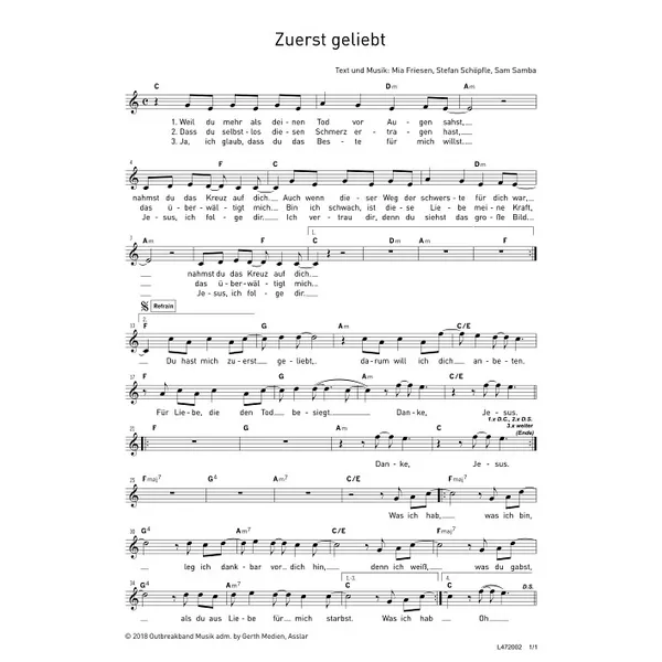 Produktbild des Artikels Zuerst geliebt (Noten - Download)